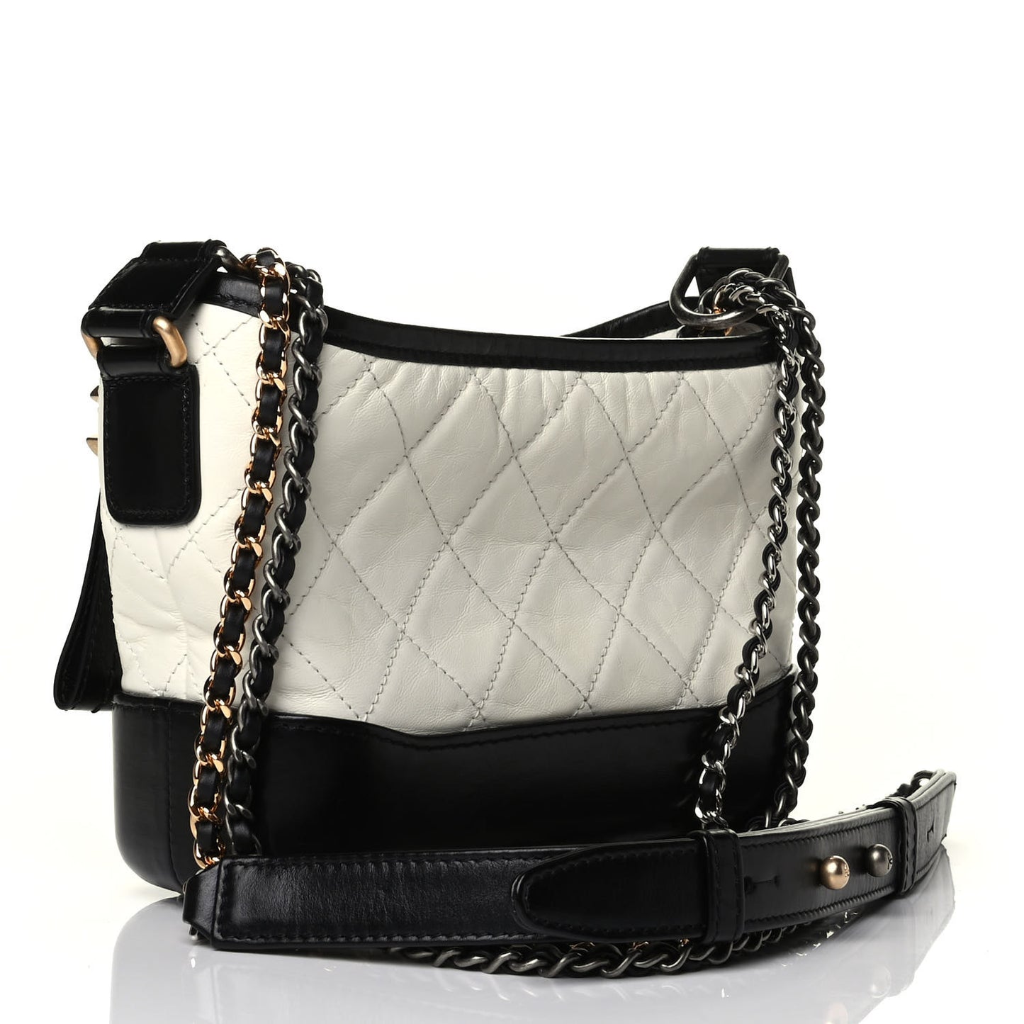 Aged Calfskin Quilted Small Gabrielle Hobo Black White