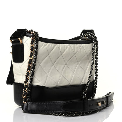 Chanel Aged Calfskin Quilted Small Gabrielle Hobo Black White 2 of 5