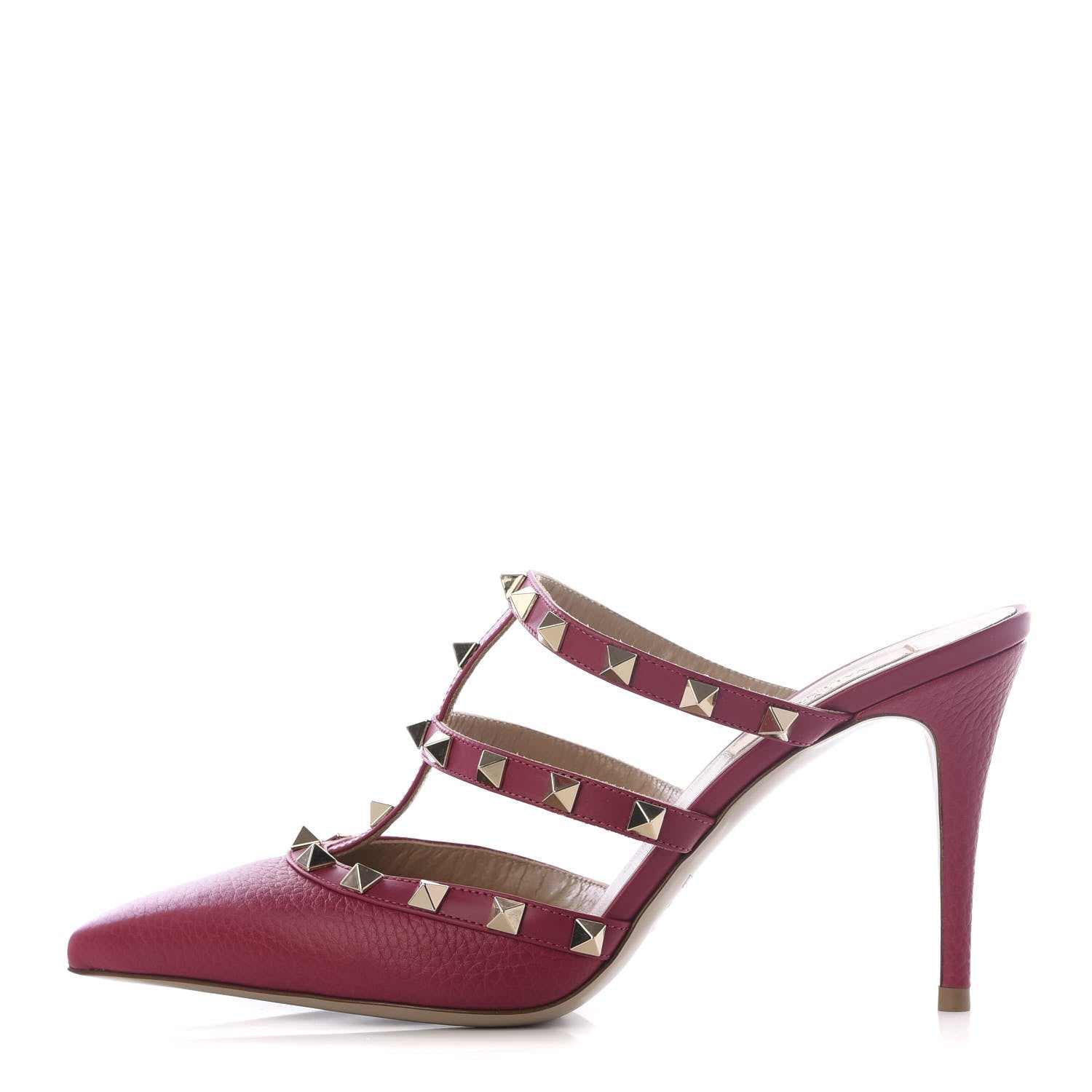 Valentino Garavani Pebbled Calfskin Rockstud 90mm Cage Mules 37.5 Raspberry 1 of 9