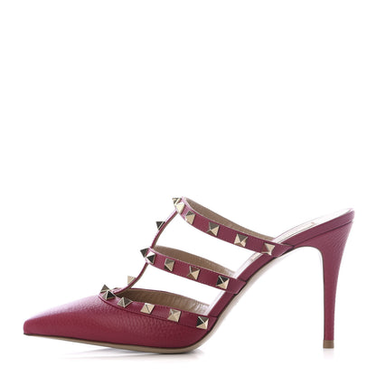 Valentino Garavani Pebbled Calfskin Rockstud 90mm Cage Mules 37.5 Raspberry 1 of 9