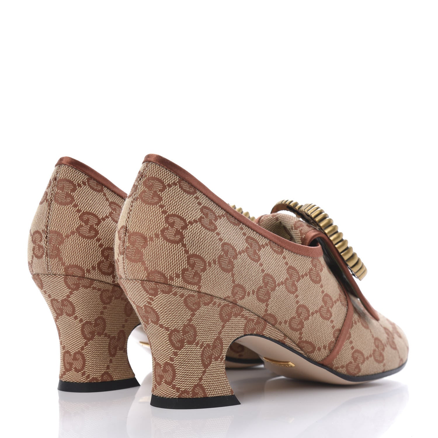 Gucci Monogram Satin Torchon Double G Pumps 38.5 Beige Ruggine Copper 4 of 11