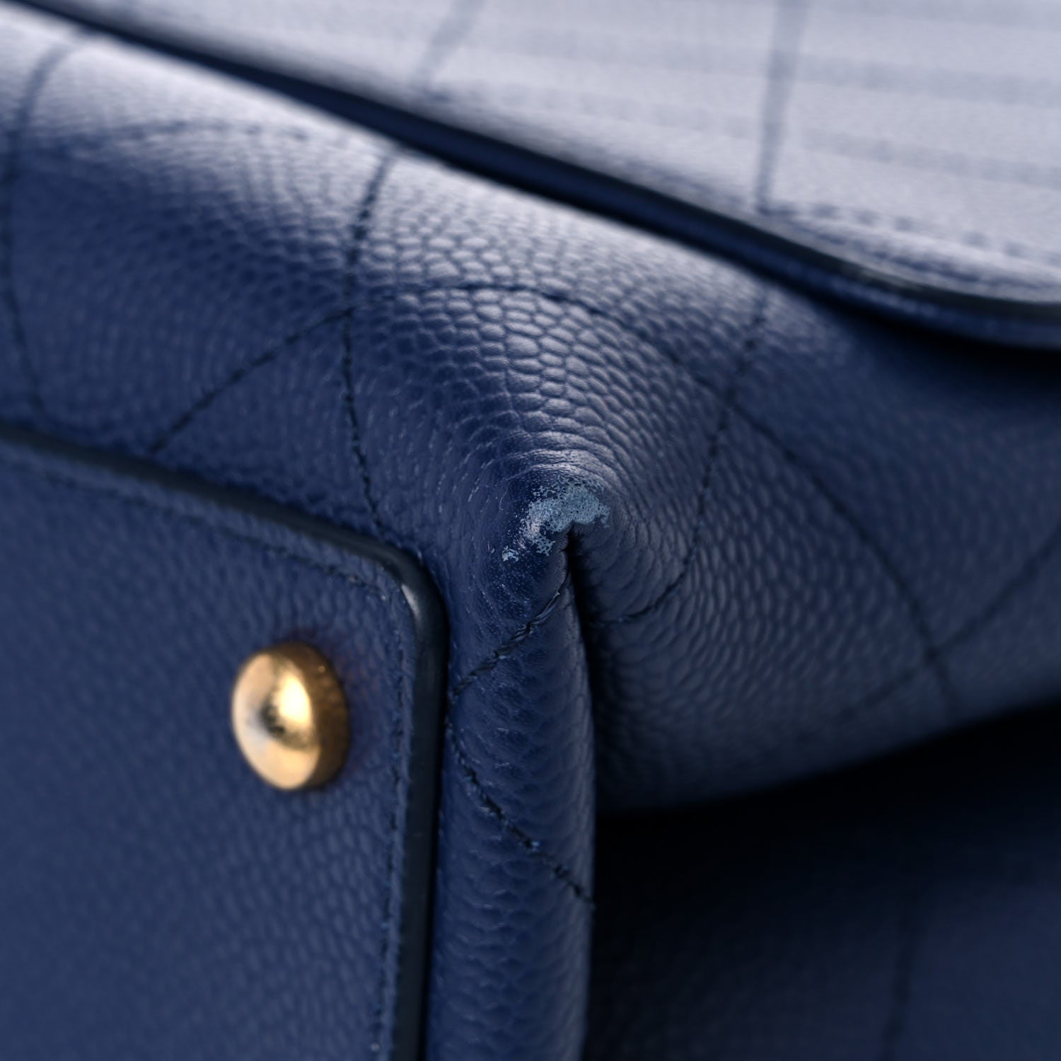 Chanel Grained Calfskin Stitched Flap Navy Blue 10 of 13