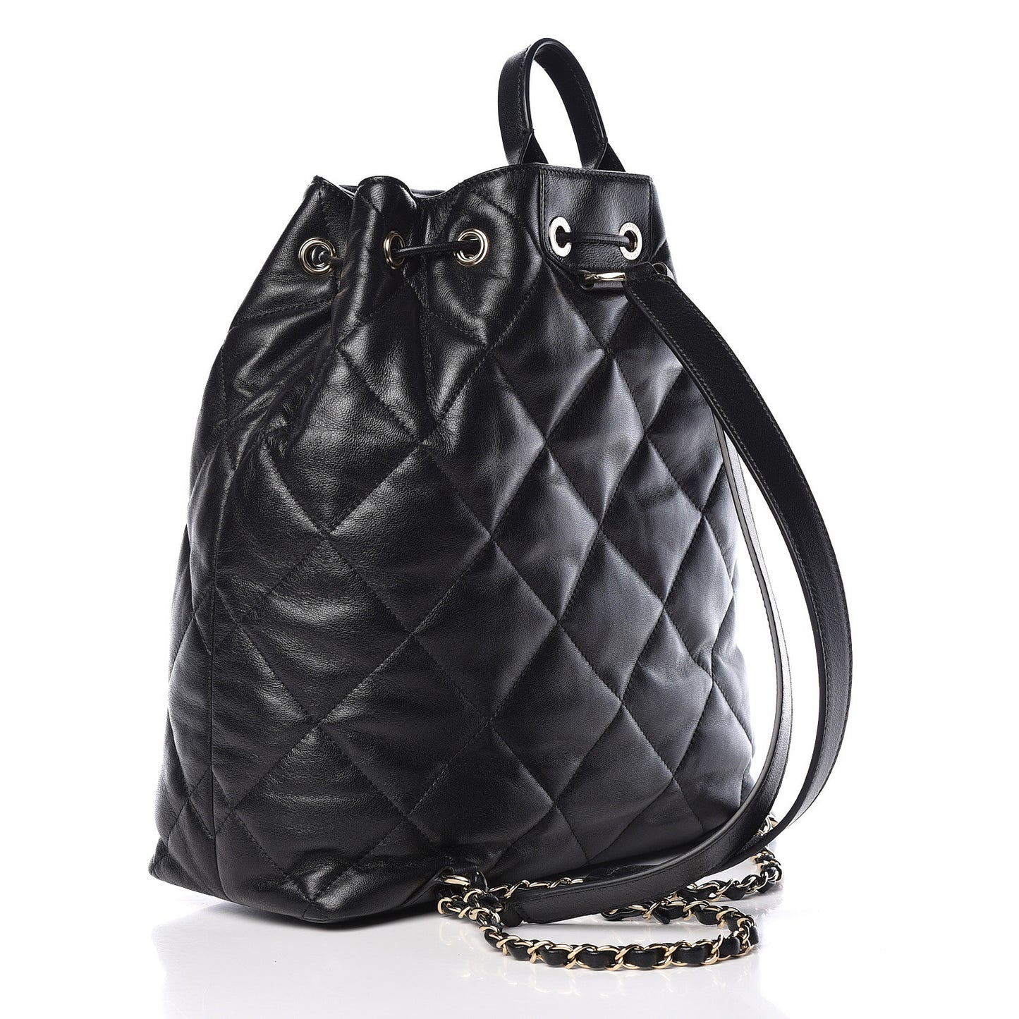 Lambskin Quilted Drawstring Backpack Black