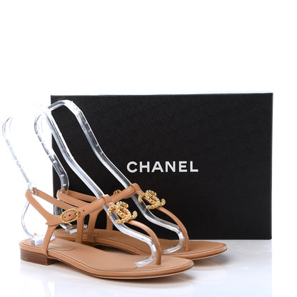 Chanel Lambskin Chain CC Logo Thong Sandals 39.5 Light Brown 8 of 8