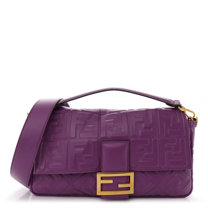 Fendi Nappa FF 1974 Embossed Large Baguette Lilla 1 of 10