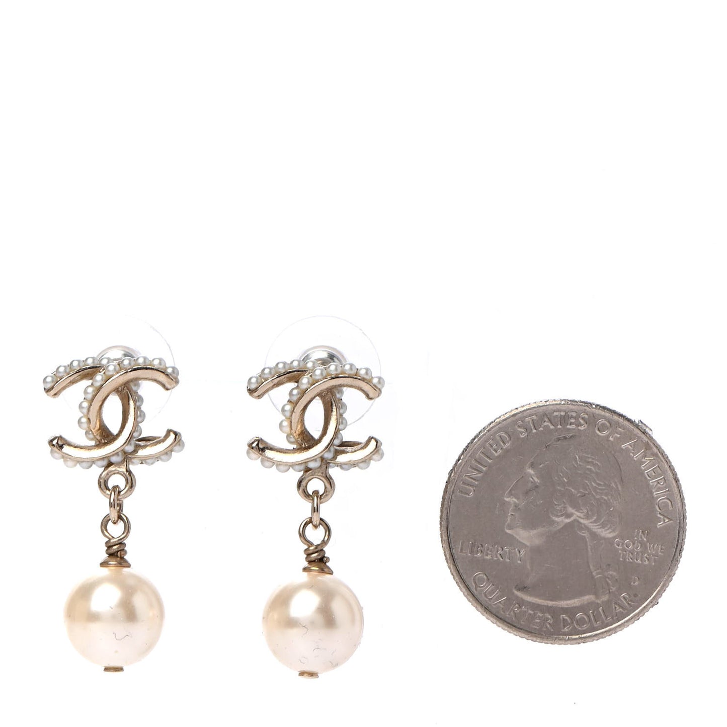 Pearl Twisted CC Drop Earrings Light Gold White