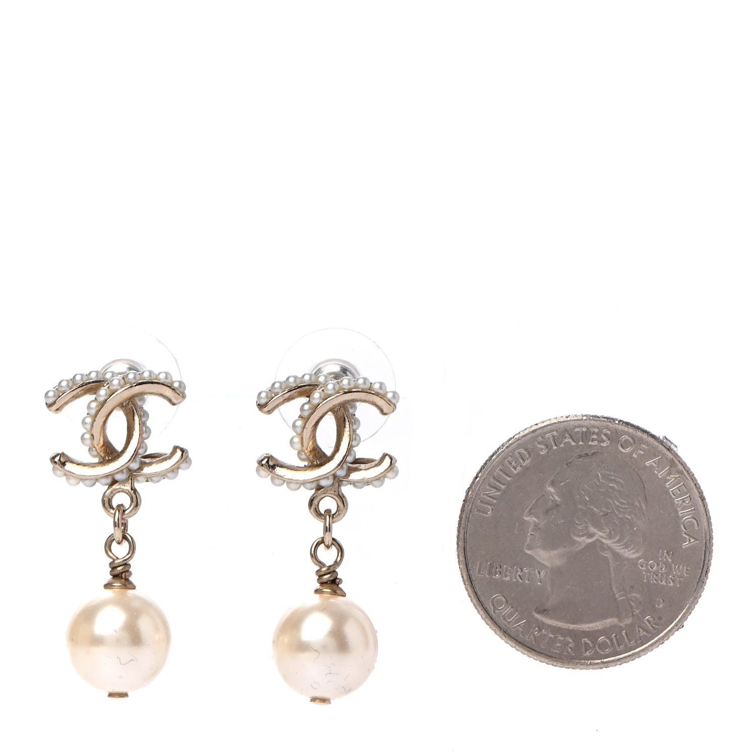 Chanel Pearl Twisted CC Drop Earrings Light Gold White 2 of 4