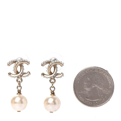 Chanel Pearl Twisted CC Drop Earrings Light Gold White 2 of 4