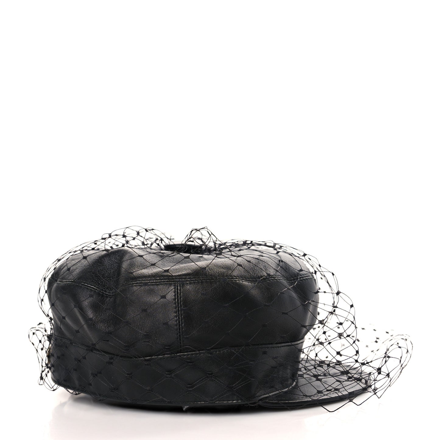 Lambskin Arty Beret Cap With Veil 57 Black