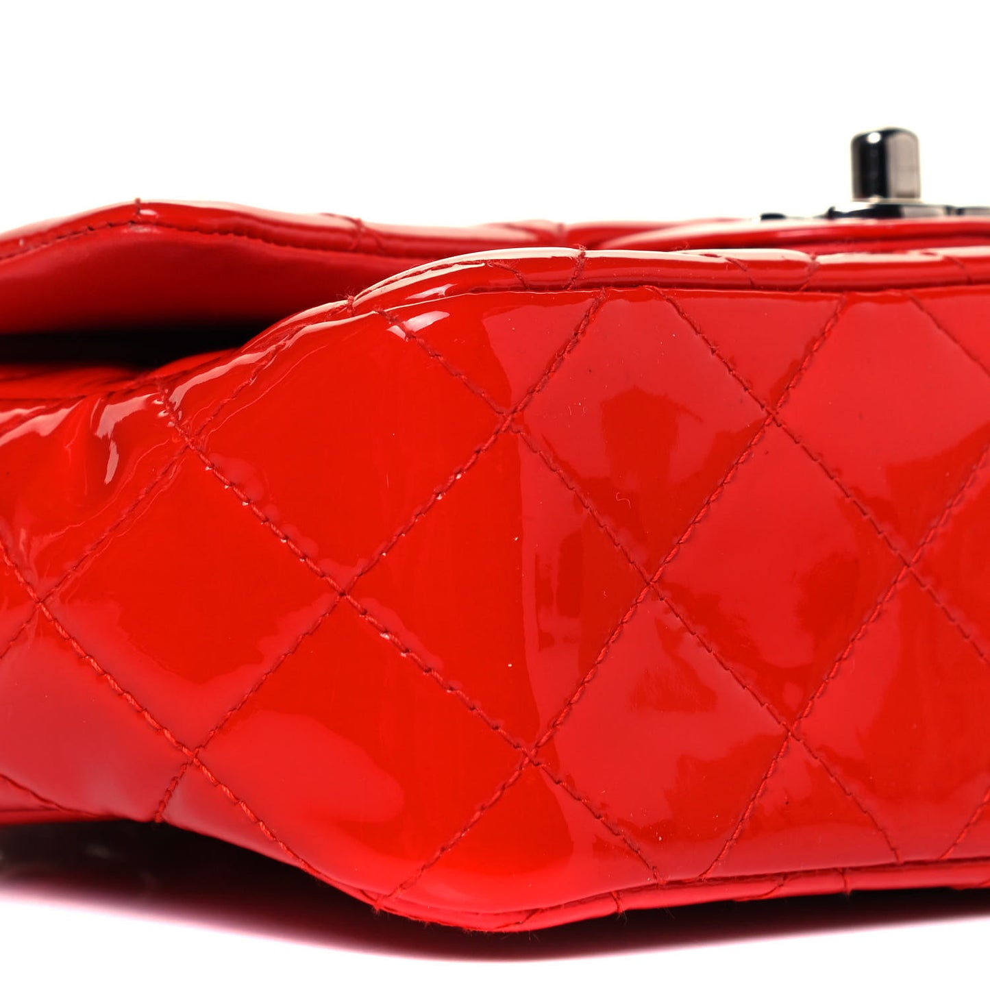 Patent Calfskin Quilted Mini Rectangular Flap Red