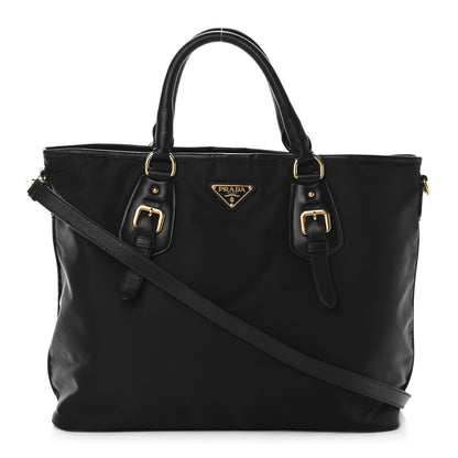 Prada Tessuto Nylon Soft Calfskin Tote Black 1 of 11