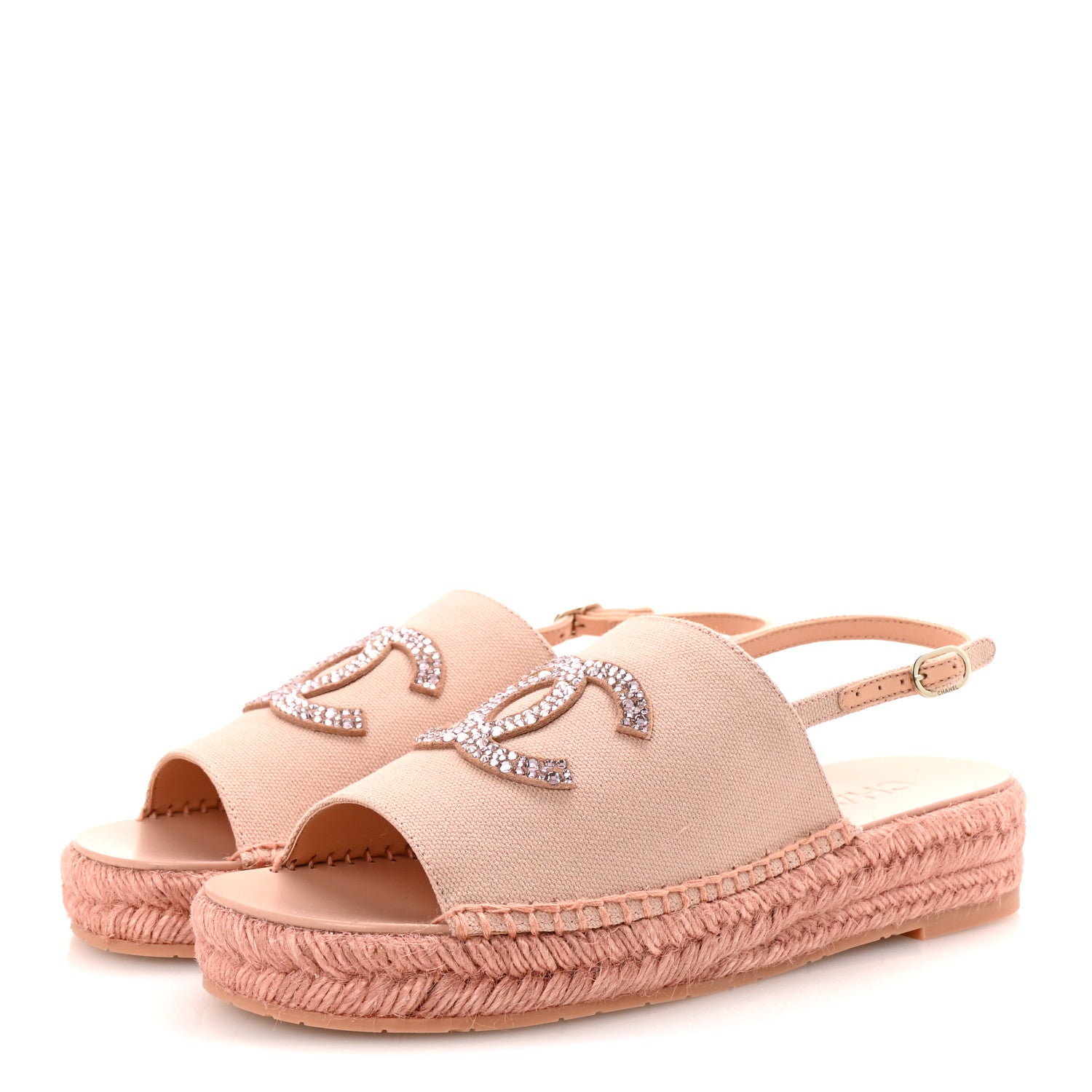 Chanel Canvas Strass CC Espadrille Slingback Sandals 38 Pink 4 of 10