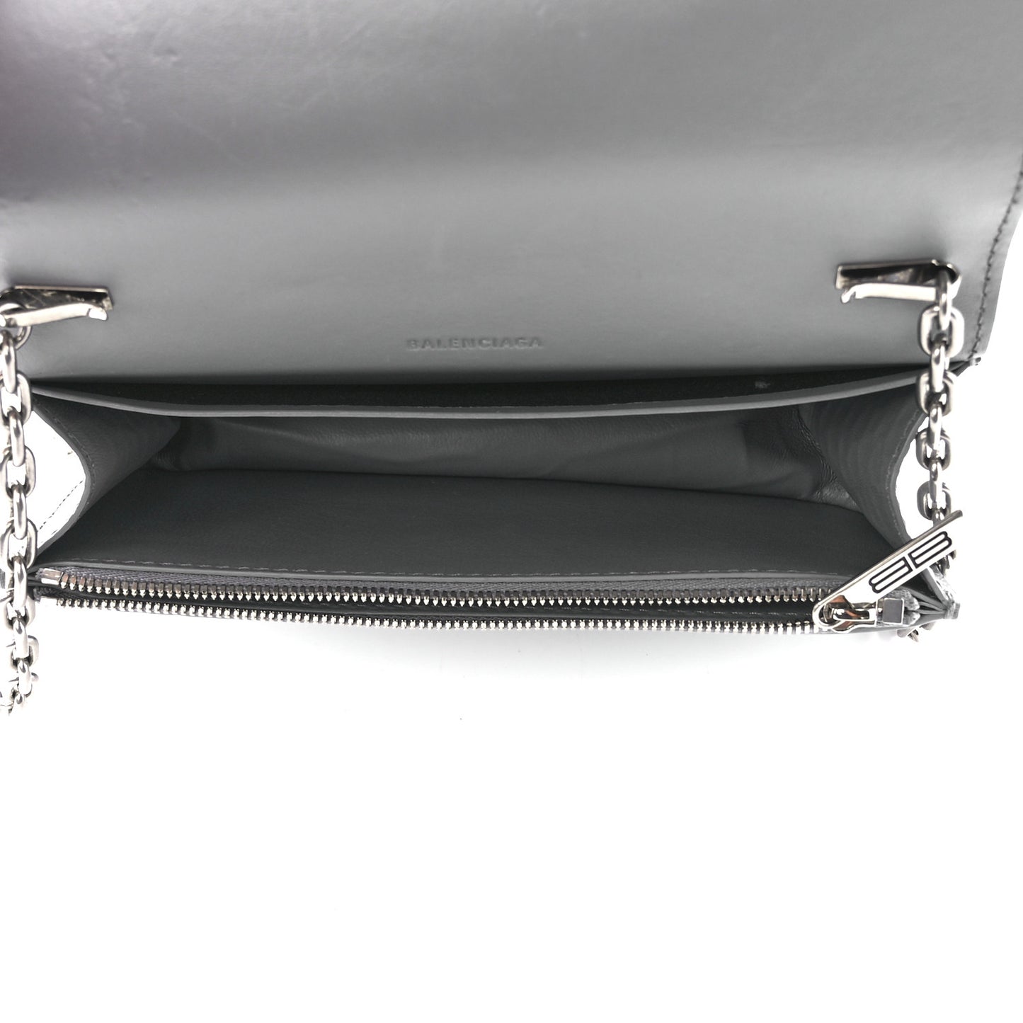 Extra Supple Calfskin Crocodile Embossed Gossip Wallet On Chain Balenciaga Grey