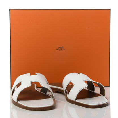 Hermes Box Calfskin Oran Sandals 39 White 10 of 10