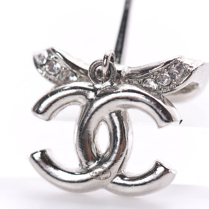 Chanel Crystal CC Bow Dangle Earrings Silver 4 of 4