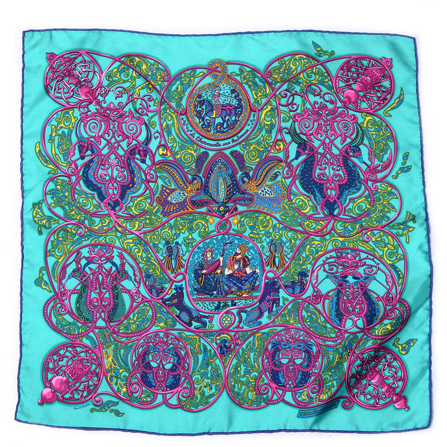Hermes Silk La Charmante Aux Animaux Pocket Square 2 of 7