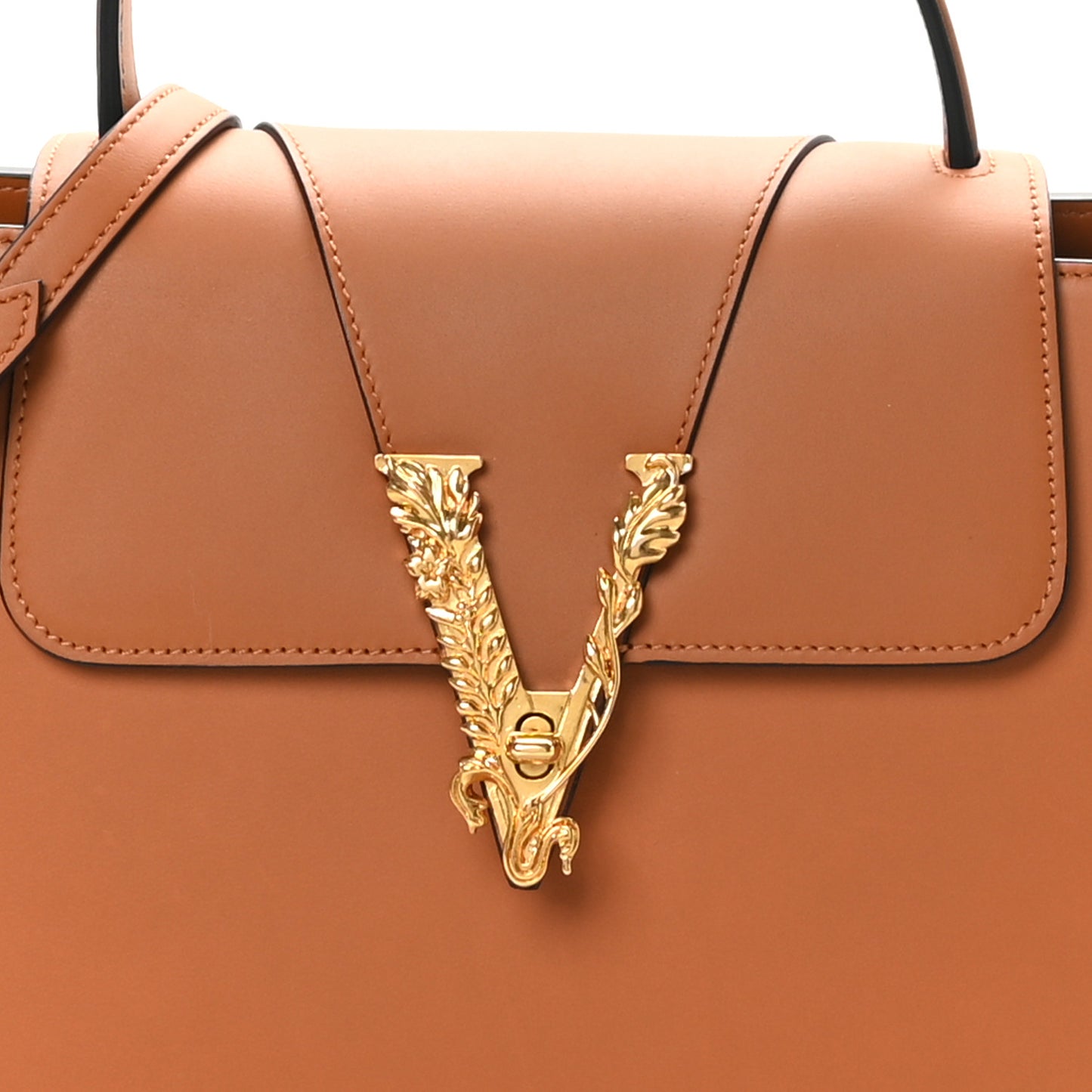 Vitello Barocco Virtus V Medium Top Handle Shoulder Bag Oud
