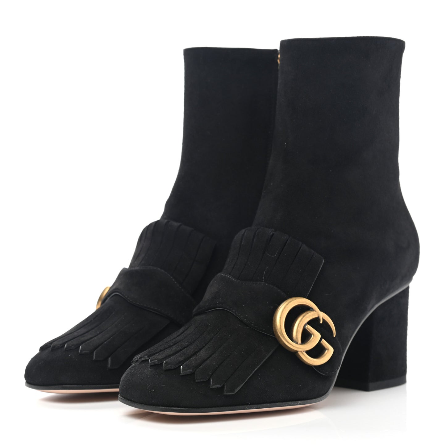 Kid Scamosciato GG Marmont Fringe 75mm Ankle Boots 35 Black