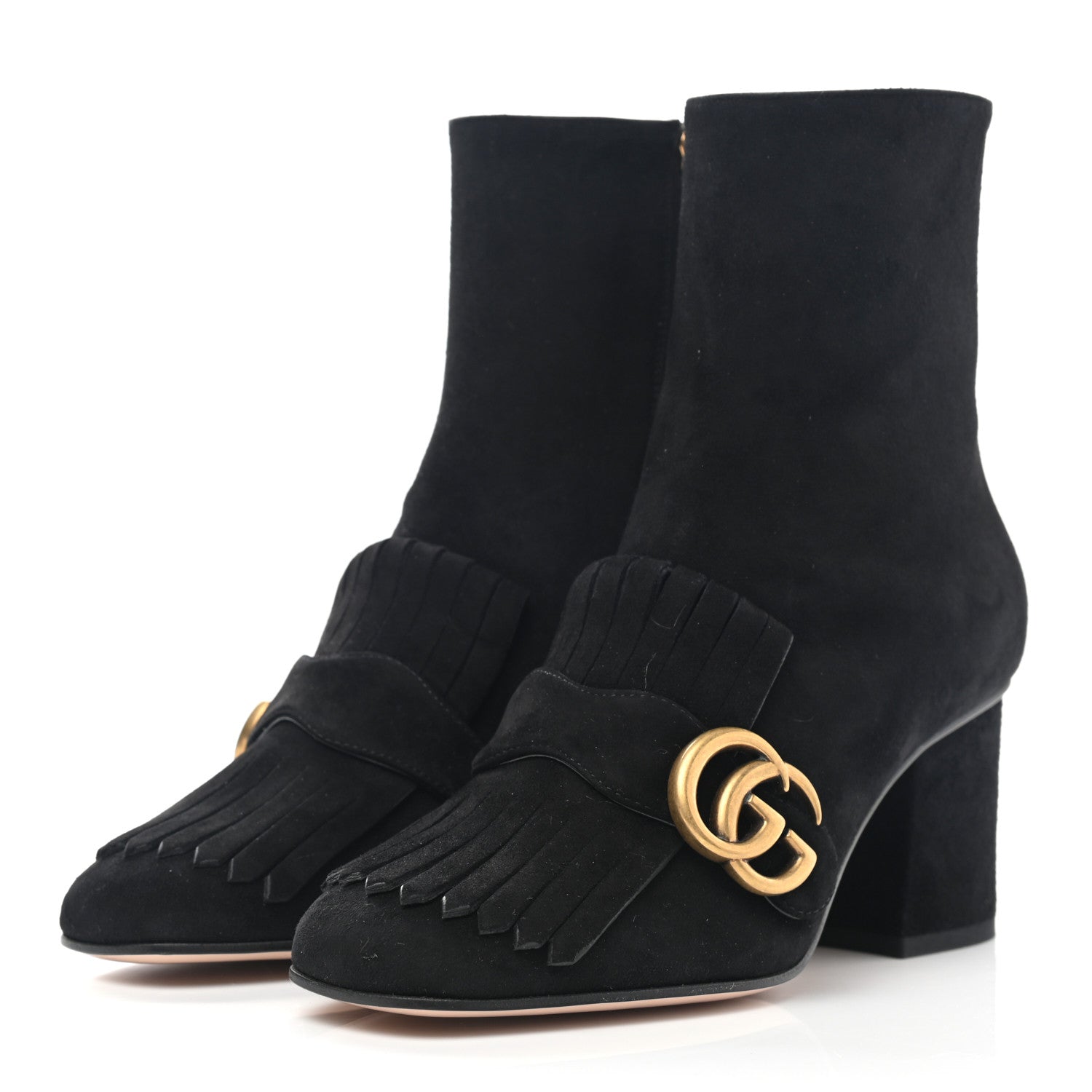 Gucci Kid Scamosciato GG Marmont Fringe 75mm Ankle Boots 35 Black 3 of 10