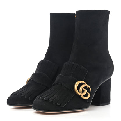 Gucci Kid Scamosciato GG Marmont Fringe 75mm Ankle Boots 35 Black 3 of 10