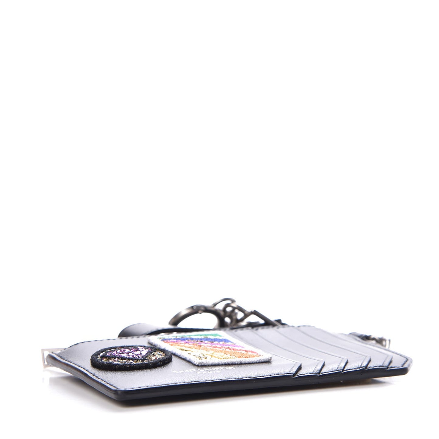 Calfskin Paris Rainbow Fragments Zip Pouch Card Holder Black
