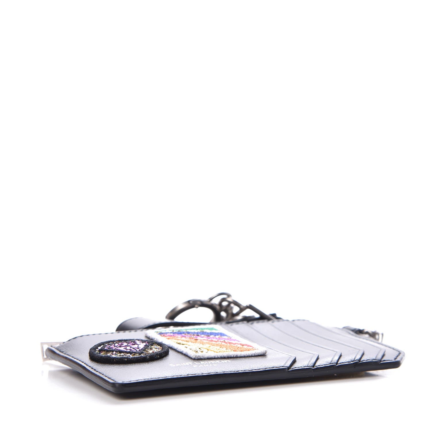 Saint Laurent Calfskin Paris Rainbow Fragments Zip Pouch Card Holder Black 4 of 8