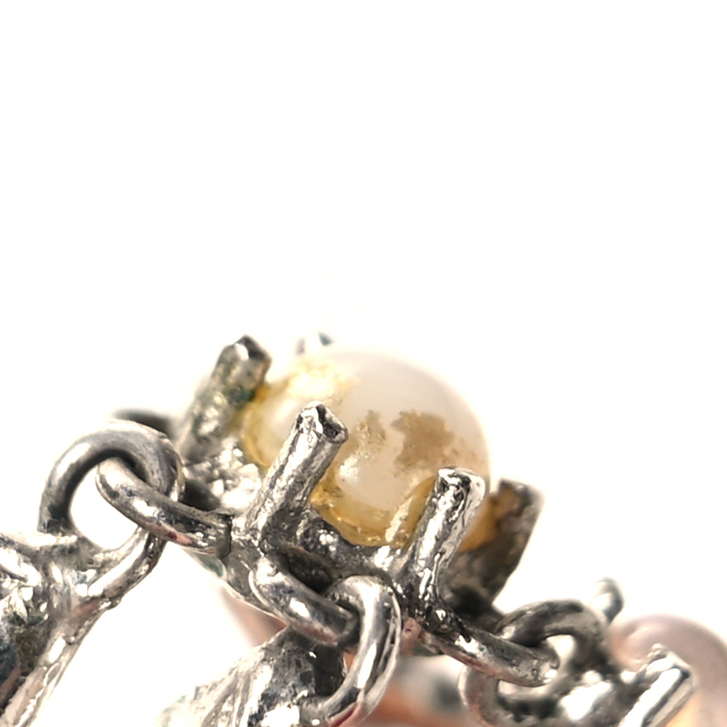 Christian Dior Beaded Logo Charm Necklace Silver Beige 5 of 5