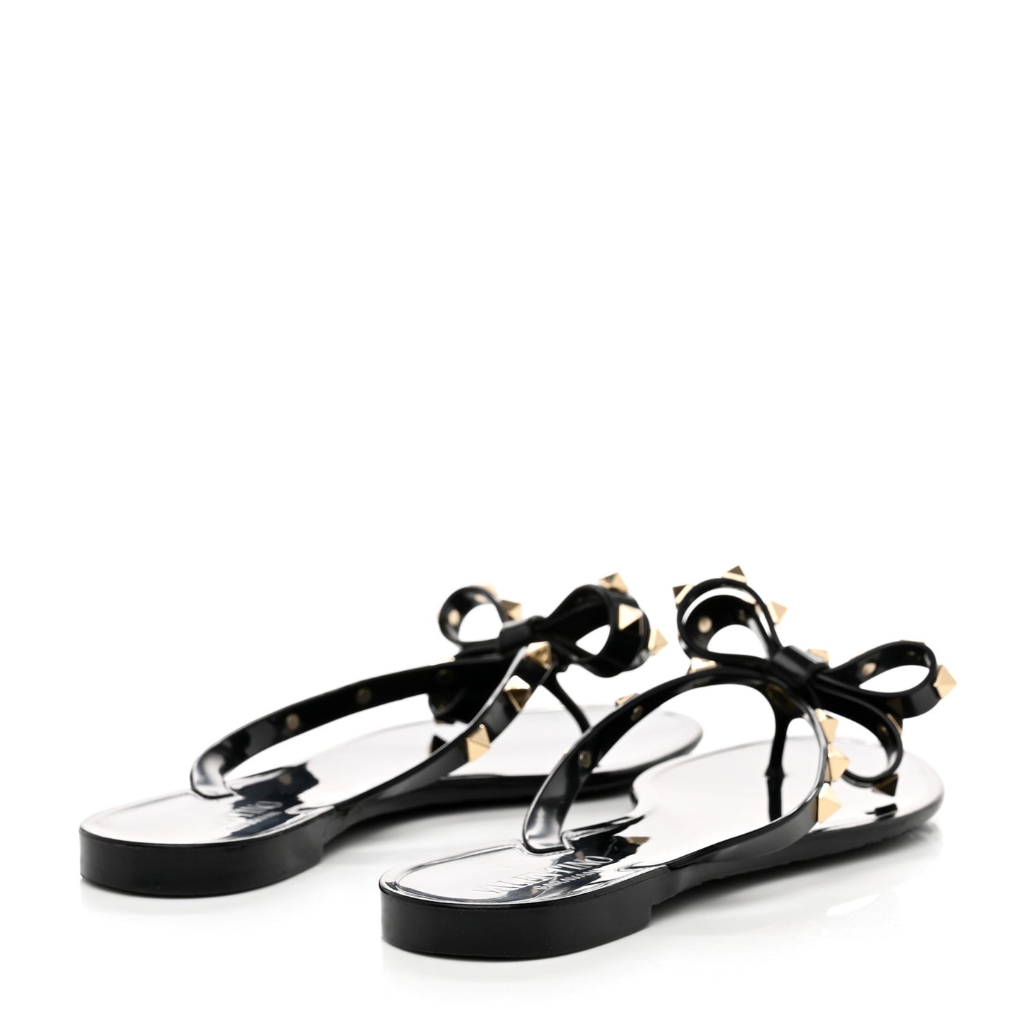 PVC Jelly Rockstud Bow Thong Sandals 37 Black