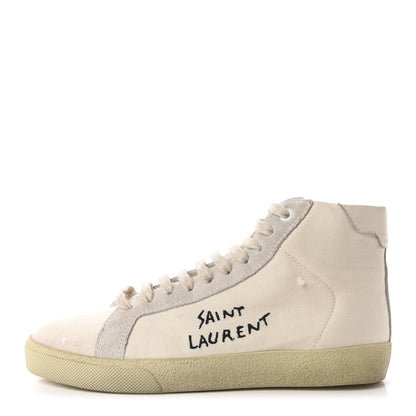 Saint Laurent Distressed Canvas Womens Classic Court High Top Sneakers 37.5 Milk Panna 1 of 11