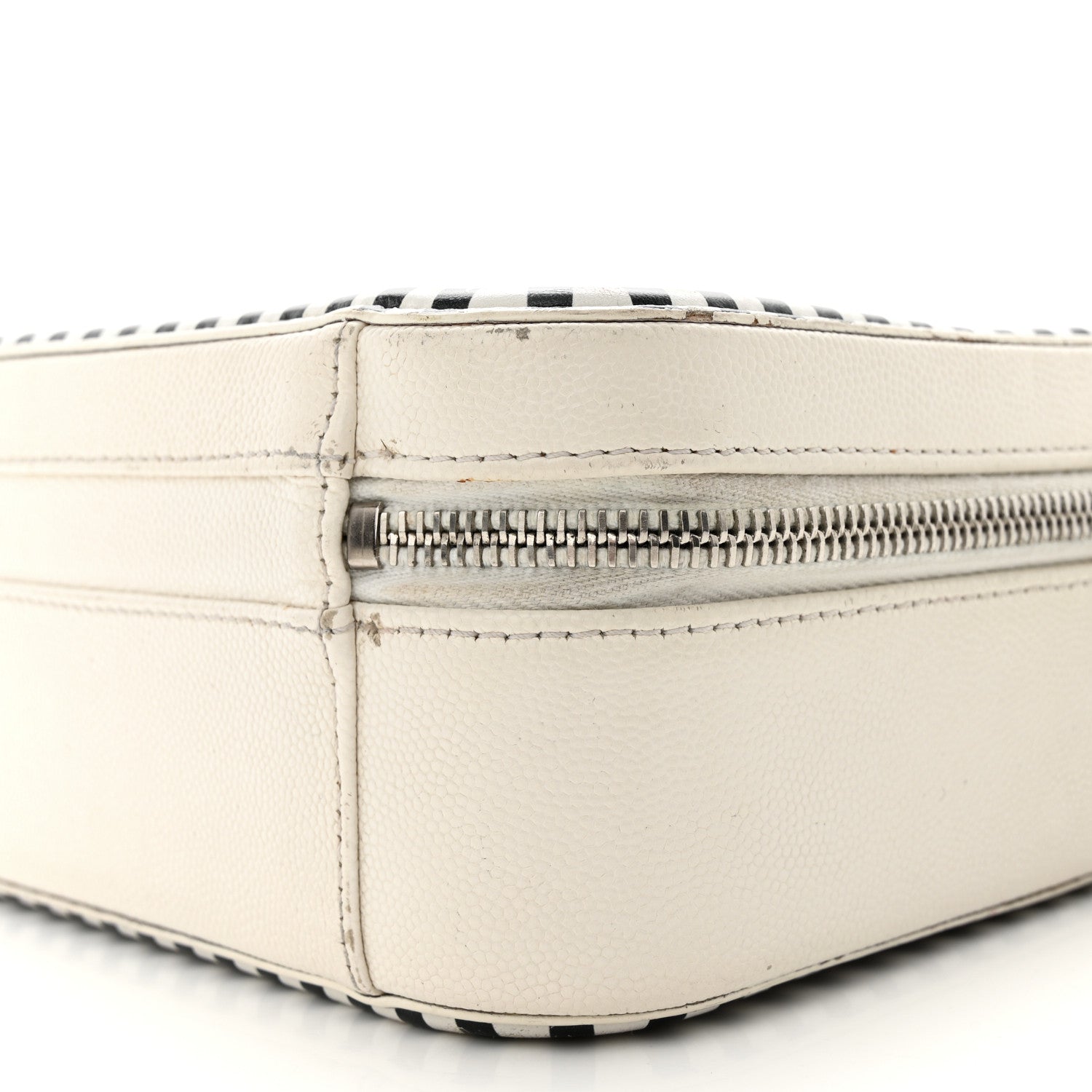 Chanel Caviar Quilted Striped Medium CC Filigree Vanity Case White Black 11 of 18