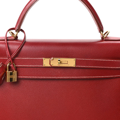 Hermes Veau Grain Lisse Kelly Sellier 32 Rouge H 7 of 9