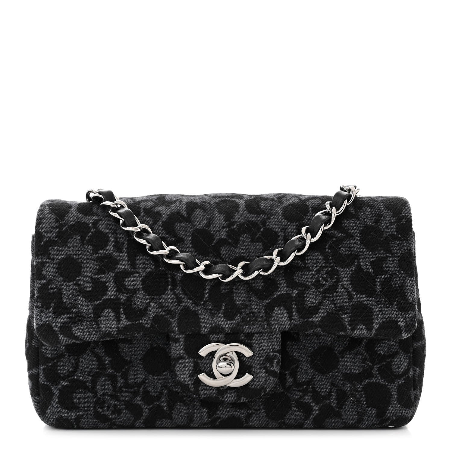 Chanel Printed Denim Quilted Flower Mini Rectangular Flap Black 1 of 11