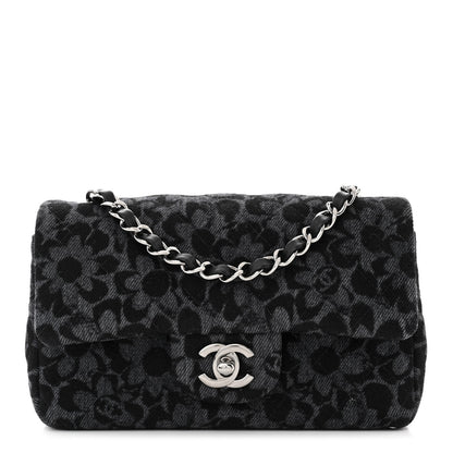 Chanel Printed Denim Quilted Flower Mini Rectangular Flap Black 1 of 11