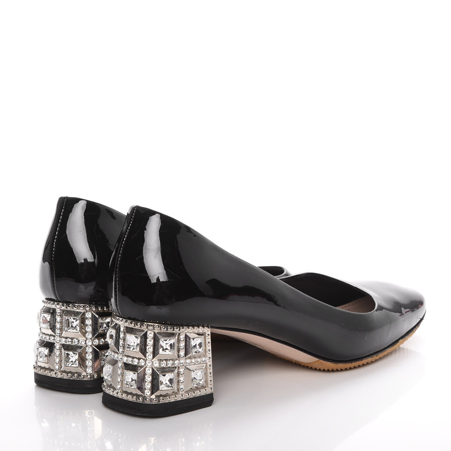 Miu Miu Patent Crystal Heel Pumps 37 Black 4 of 13