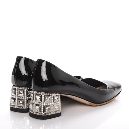 Miu Miu Patent Crystal Heel Pumps 37 Black 4 of 13