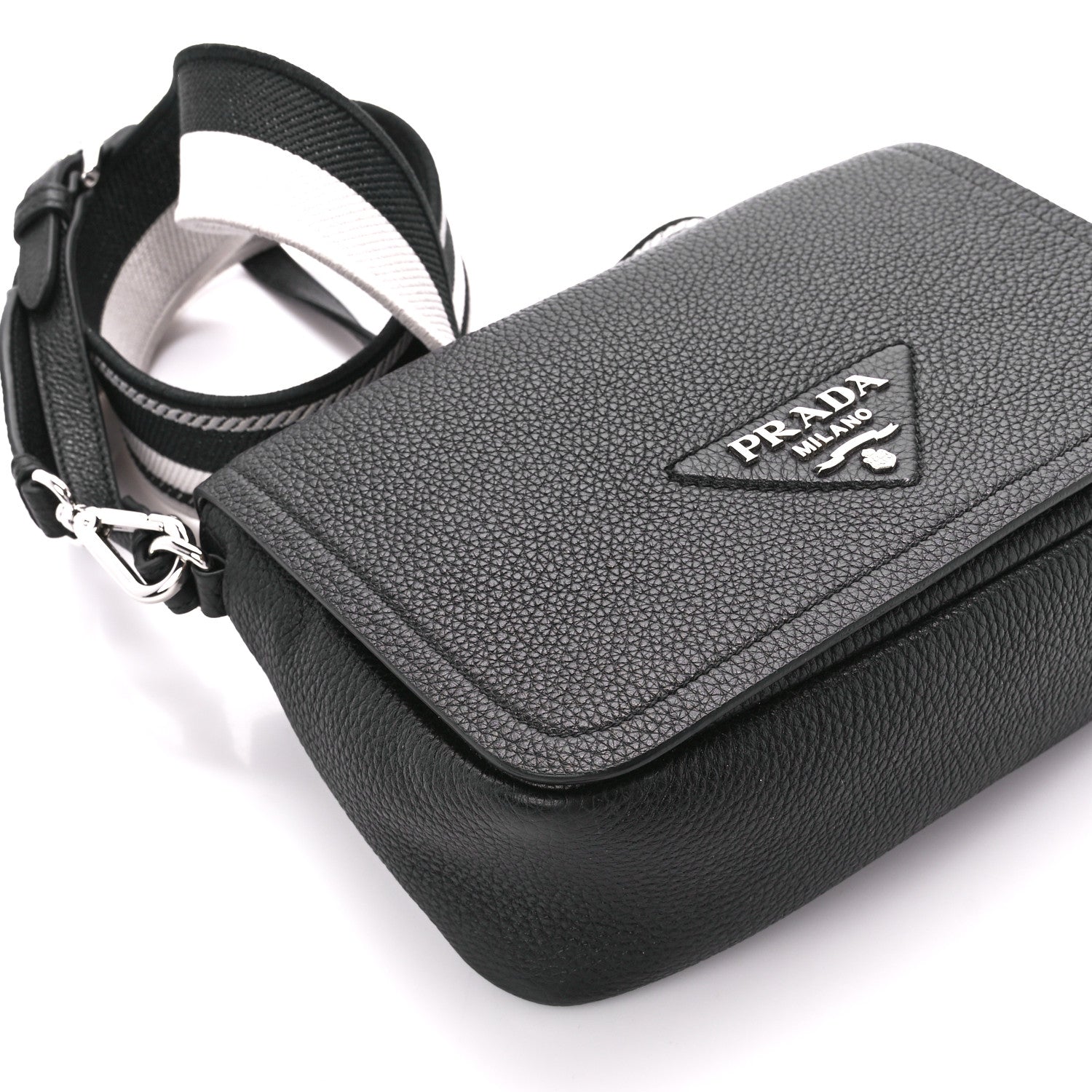 Prada Vitello Daino Soft Flap Crossbody Black 10 of 11