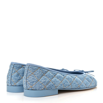 Chanel Denim Quilted CC Cap Toe Ballerina Flats 36.5 Light Blue 5 of 10