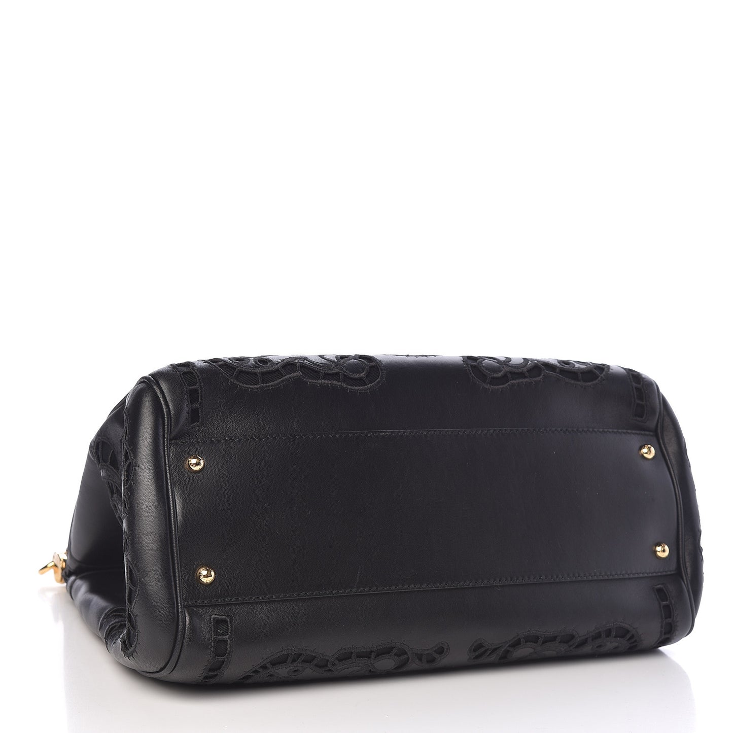 Lambskin Large Embroidered Laser Cut Miss Sicily Satchel Black