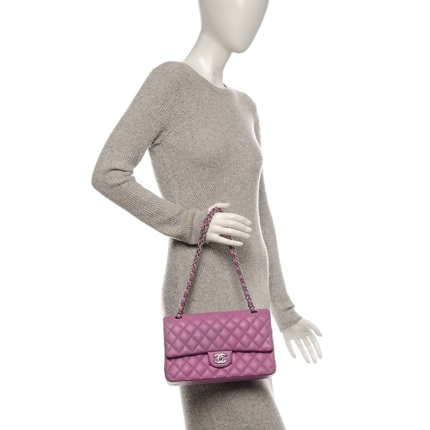 Chanel Lambskin Quilted Medium Double Flap Dark Pink 2 of 10