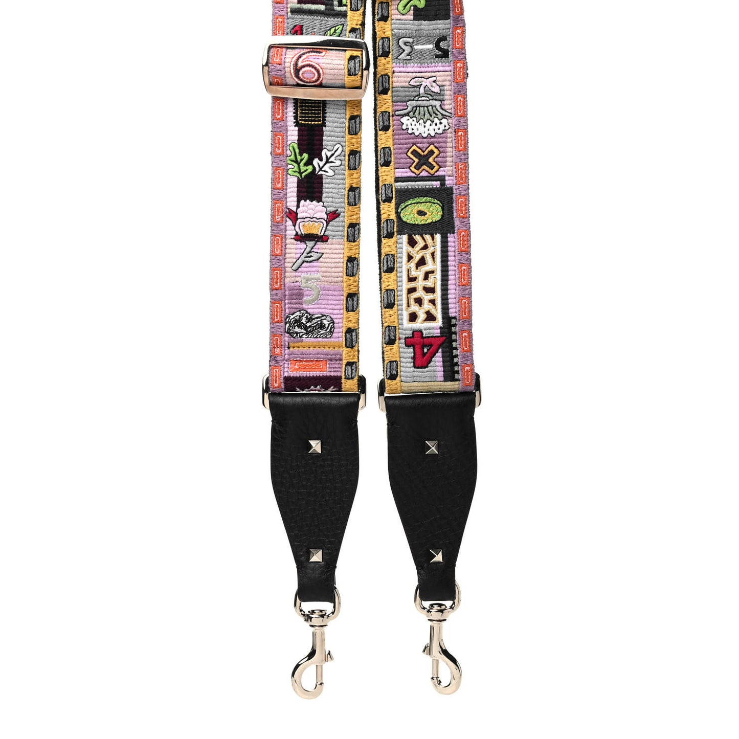 Canvas Embroidered Rockstud Guitar Strap Multicolor