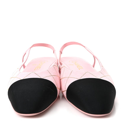 Chanel Suede Crystal Grosgrain Cap Toe CC Slingback Flats 39 Pink Gold Black 3 of 10