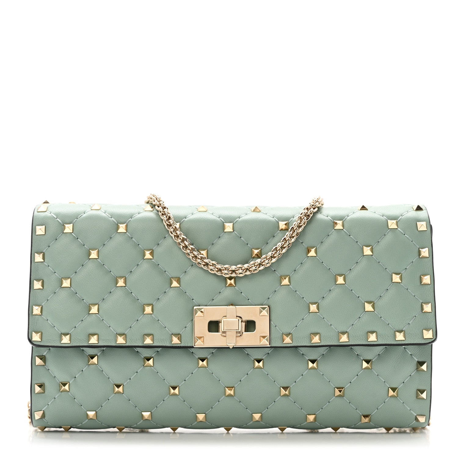Valentino Garavani Lambskin Rockstud Spike Wallet on Chain Morning Dew 1 of 10