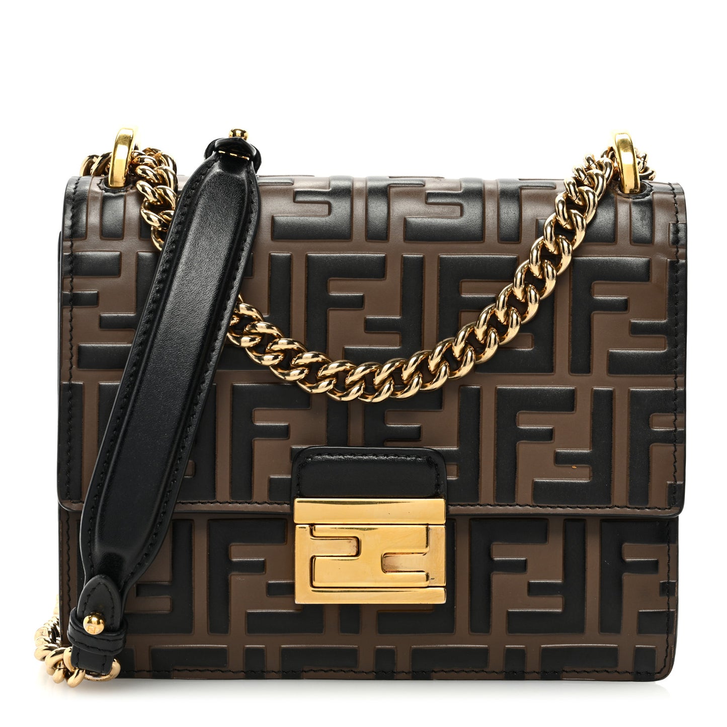 Vitello Liberty Bi-Color FF 1974 Embossed Small Kan U Shoulder Bag Maya Black