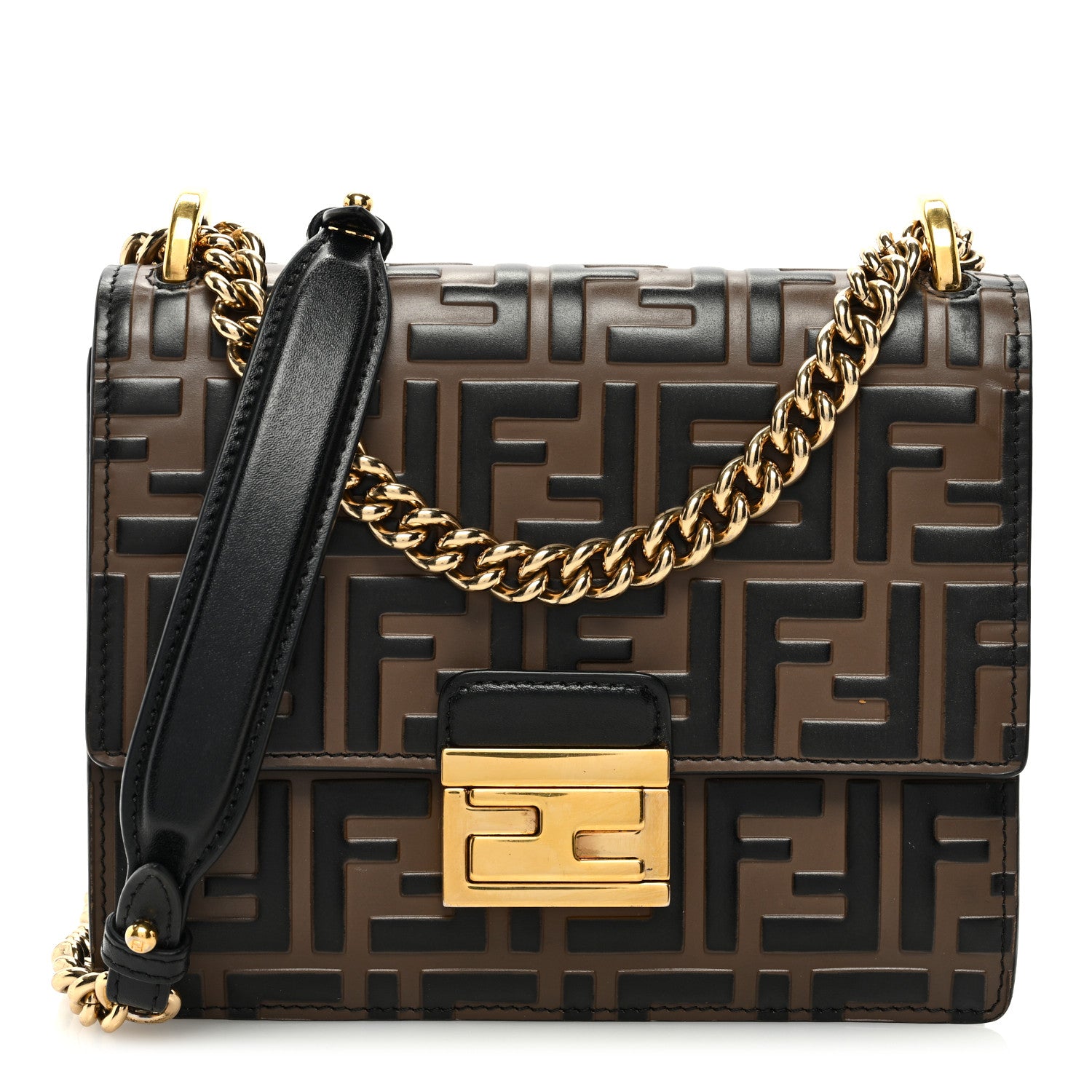 Fendi Vitello Liberty Bi-Color FF 1974 Embossed Small Kan U Shoulder Bag Maya Black 1 of 10