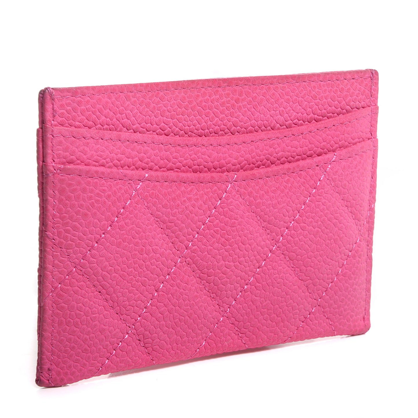 Iridescent Caviar Quilted Card Holder Pink