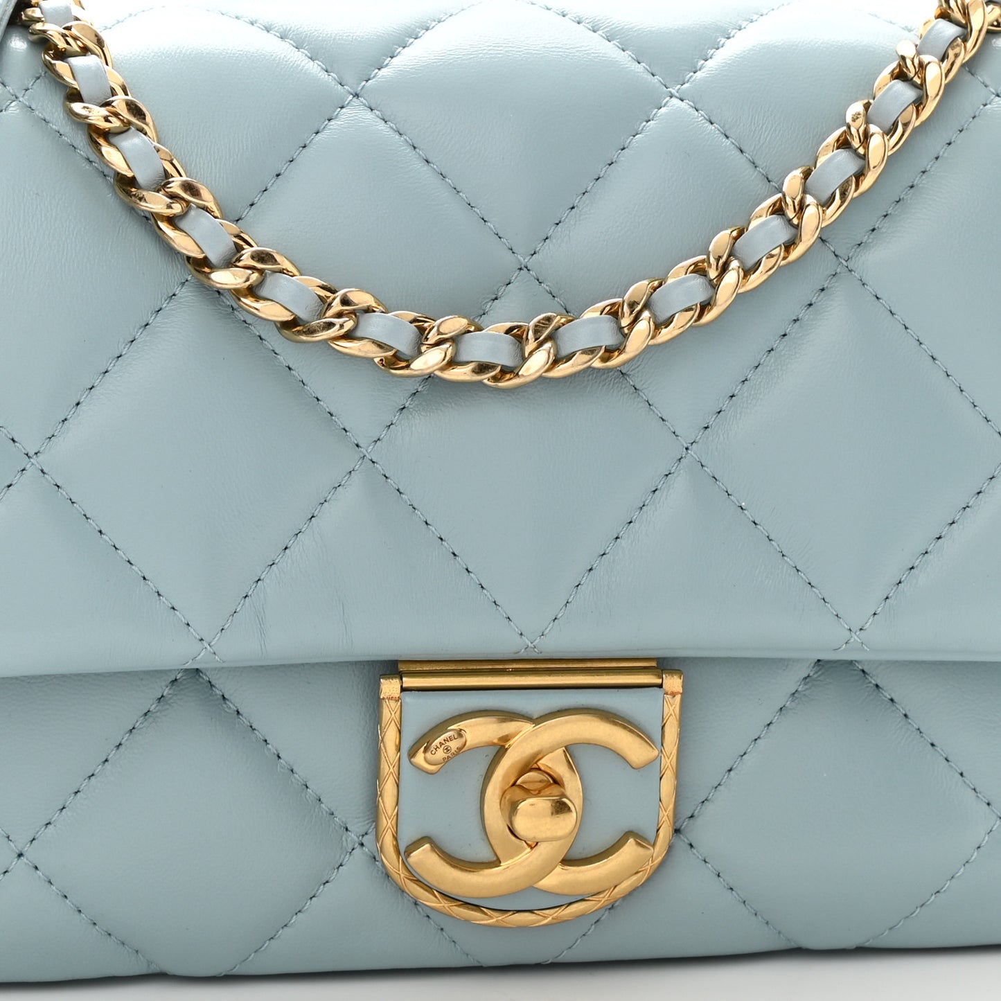 Lambskin Quilted Mini Flap Light Blue