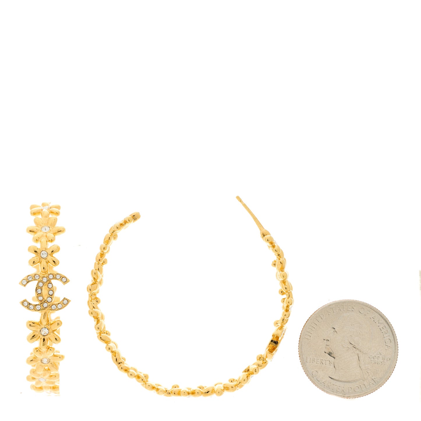 Metal Strass Crystal Flower CC Hoop Earrings Gold