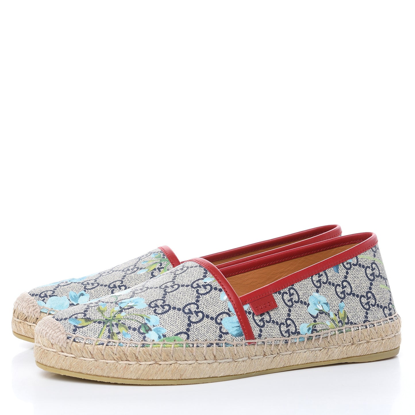 GG Supreme Monogram Blooms Espadrilles 39 Beige Blue Navy Hibiscus Red
