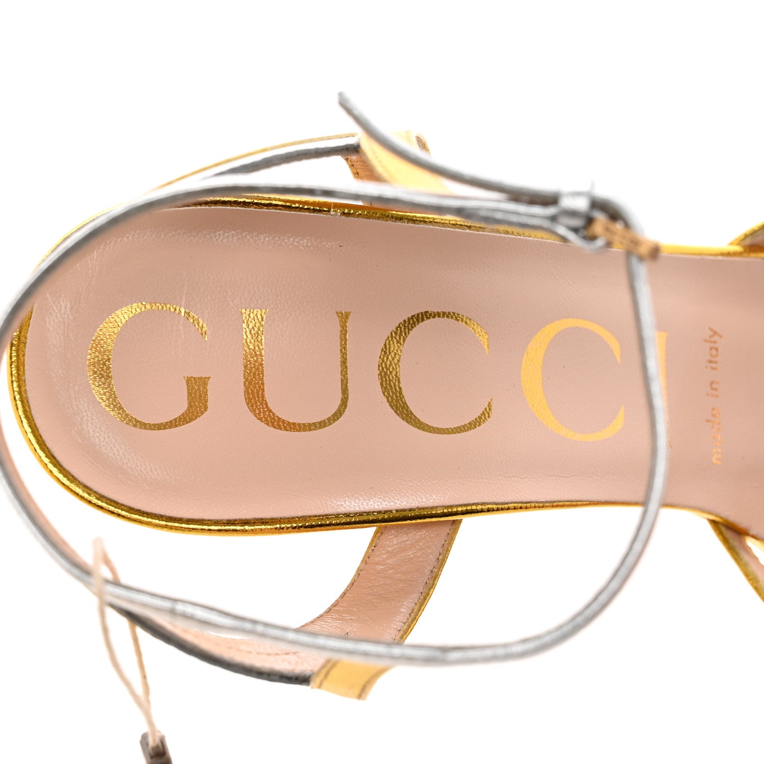 Gucci Nappa Silk Alison Platform 105mm Sandals 39 Argento Oro Vecchio 8 of 12
