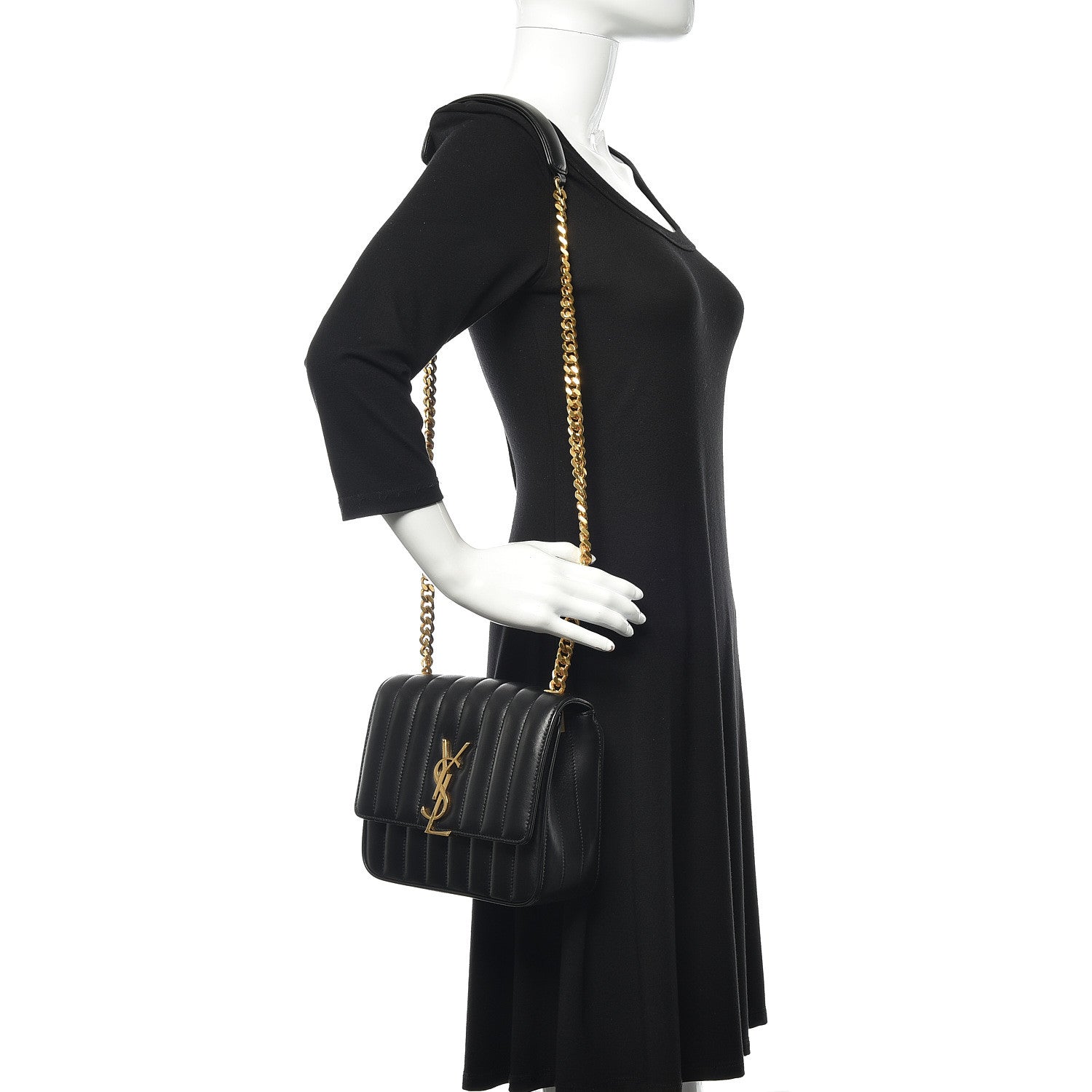 Saint Laurent Lambskin Matelasse Monogram Medium Vicky Chain Bag Black 2 of 11